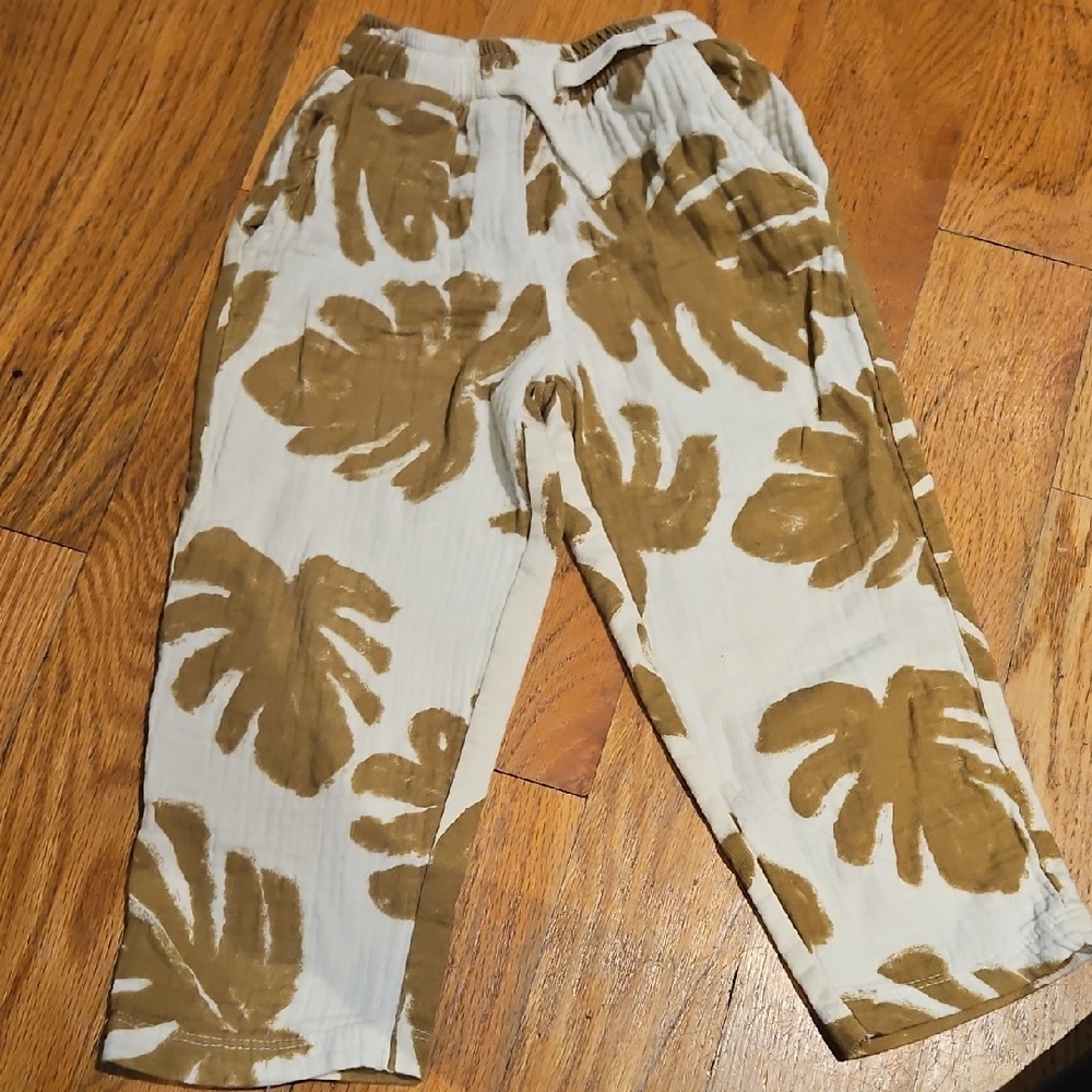 Zara Kids Greenish Brown Leaf Print Pants